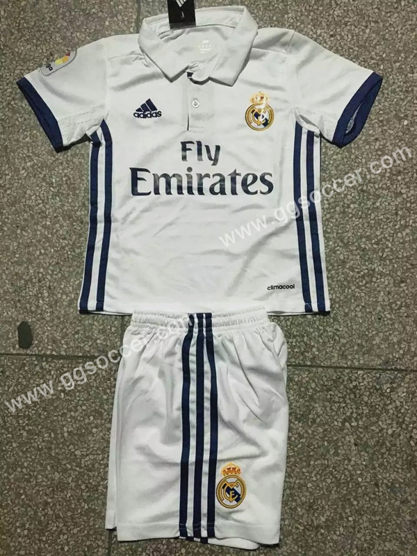  2016-17 Real Madrid Home White Kids/Youth Soccer Uniform