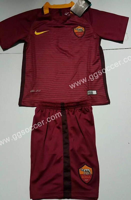  2016-17 AS Roma Home Red Kids/Youth Soccer Uniform