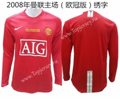 2008 （With Chest Letters）Manchester United Home Red Retro Version Thailand LS Soccer Jersey AAA