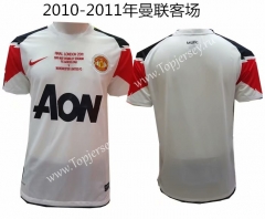 Retro Version 2010-2011 Manchester United Away White ( With Chest Letters )Thailand Soccer Jersey AAA