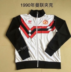 Retro Version 1990 Manchester United White&Black Thailand Soccer Jacket -AY