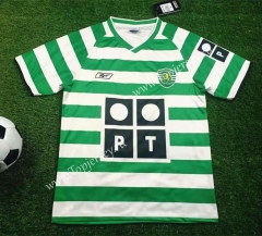 Retro Version 2003-2004 Sporting Clube de Portugal Home White and Green Thailand Soccer Jersey-503