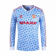 Retro Version 1990-1992 Manchester United Away Blue&White LS Thailand Soccer Jersey AAA