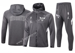2020-2021 NBA Charlotte Hornets Gray Jacket Uniform With Hat-815