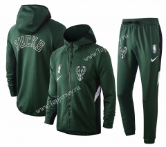 2020-2021 NBA Milwaukee Bucks Green Jacket Uniform With Hat-815