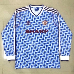 Retro Version 1990-1992 Manchester United Blue LS Thailand Soccer Jersey AAA-908