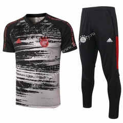 2020-2021 Bayern München Black&Gray (pad printing) Short-sleeved Thailand Soccer Tracksuit-815