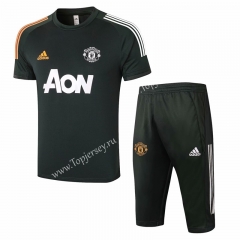 2020-2021 Manchester United Army Green Short-sleeve Thailand Soccer Tracksuit-815