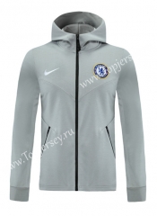2020-2021 Chelsea Light Gray Soccer Jacket With Hat-LH