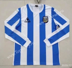 Retro Version 1986 Argentina Home Blue and White LS Thailand Soccer Jersey AAA-422