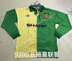 Retro Version 1993-1995 Manchester United Away Yellow&Green LS Thailand Soccer Jersey AAA-422