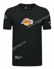 (Purple logo) Los Angeles Lakers Black NBA Cotton T-shirt-CS