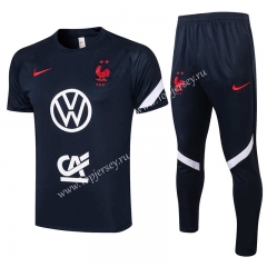 2021-2022 France Royal Blue Short-Sleeved Thailand Soccer Tracksuit-815