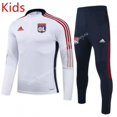 2021-2022 Olympique Lyonnais White Kids/Youth Soccer Tracksuit-GDP