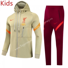 2021-2022 Liverpool Khaki Kids/Youth Soccer Jacket Uniform With Hat-GDP