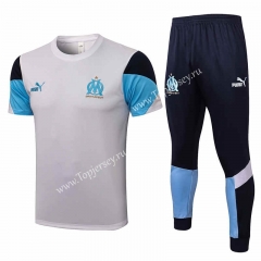 2021-2022 Olympique de Marseille White Short-sleeved Thailand Soccer Tracksuit-815