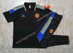 2021-2022 UEFA Champions League Manchester United Black Thailand Polo Uniform-815