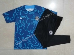 2022-2023 Chelsea Blue Short-sleeved Thailand Soccer Tracksuit-815