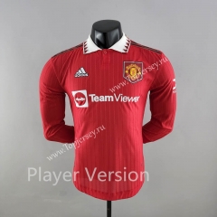 Player Version 2022-2023 Manchester United Home Red LS Thailand Soccer jersey AAA