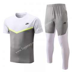 2022-2023 Nike White&Gray Short-Sleeved Thailand Soccer Tracksuit-815