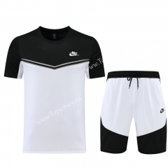 2022-2023 Nike White&Black Short-Sleeved Thailand Soccer Tracksuit-LH