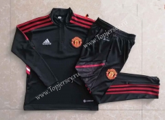 2022-2023 Manchester United Black Kids/Youth Soccer Tracksuit-815