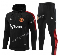 2022-2023 Manchester United Black Thailand Soccer Tracksuit With Hat