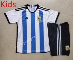 (3 Stars) 2022-2023 Argentina Home Blue and White Kids/Youth Soccer Uniform-6032
