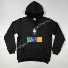 Brazil Black Thailand Soccer Tracksuit Top With Hat-GDP