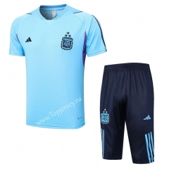2023-2024 Argentina Light Blue Short-Sleeved Thailand Soccer Tracksuit -815