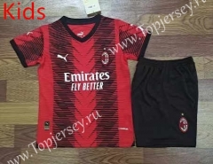 2023-2024 AC Milan Home Red&Black Kids/Youth Soccer Uniform-709