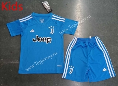 2023-2024 Juventus Goalkeeper Blue Kids/Youth Soccer Uniform-8679