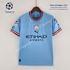 2022-2023 Champions Version Manchester City Home Blue Thailand Soccer Jersey AAA