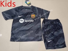 2023-2024 Barcelona Goalkeeper Gray&Black Kid/Youth Soccer Uniform-507