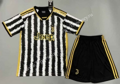 ( Without Brand Logo ) 2023-2024 Juventus Home Black&White Soccer Uniform-9031