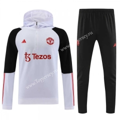 2023-2024 Manchester United White Thailand Soccer Tracksuit With Hat-4627