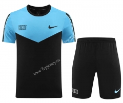 Black&Blue Short-Sleeved Thailand Soccer Tracksuit-LH