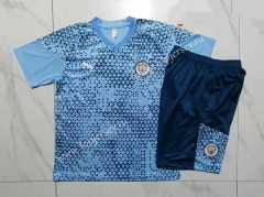 2023-2024 Manchester City Light Blue Short-sleeved Thailand Soccer Tracksuit Uniform-815