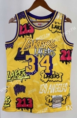 Retro Version 96-97 Los Angeles Lakers Yellow #34 NBA Jersey-311