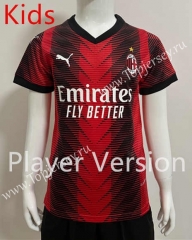 Player Version 2023-2024 AC Milan Home Red&Black Kids/Youth Soccer Jersey-SJ