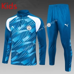 2023-2024 Manchester City Navy Blue Kids/Youth Soccer Tracksuit-815