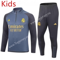 2023-2024 Real Madrid Light Gray Kids/Youth Soccer Tracksuit-411