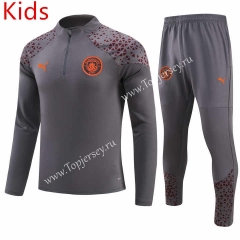 2023-2024 Manchester City Gray Kids/Youth Soccer Tracksuit-GDP