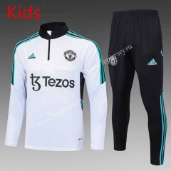 2023-2024 Manchester United White Kids/Youth Soccer Tracksuit-815
