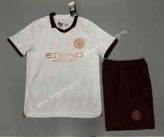 ( Without Brand Logo ) 2023-2024 Manchester City Away White Soccer Uniform-9031
