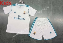 Retro Version 17-18 Real Madrid Home White Kids/Youth Soccer Uniform-8679