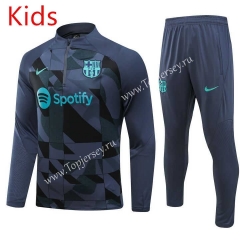2023-2024 Barcelona Gray Kid-Youth Soccer Tracksuit -GDP