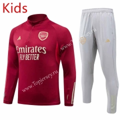 2023-2024 Arsenal Maroon Kids/Youth Soccer Tracksuit -GDP