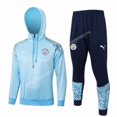 2023-2024 Manchester City Light Blue Thailand Soccer Tracksuit Uniform With Hat-815