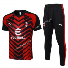 2023-2024 AC Milan Black&Red Short-sleeved Thailand Soccer Tracksuit-815